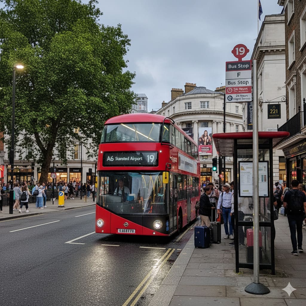 Baker Street Bus Stop 19 with A6 service running day and night to Stansted Airport