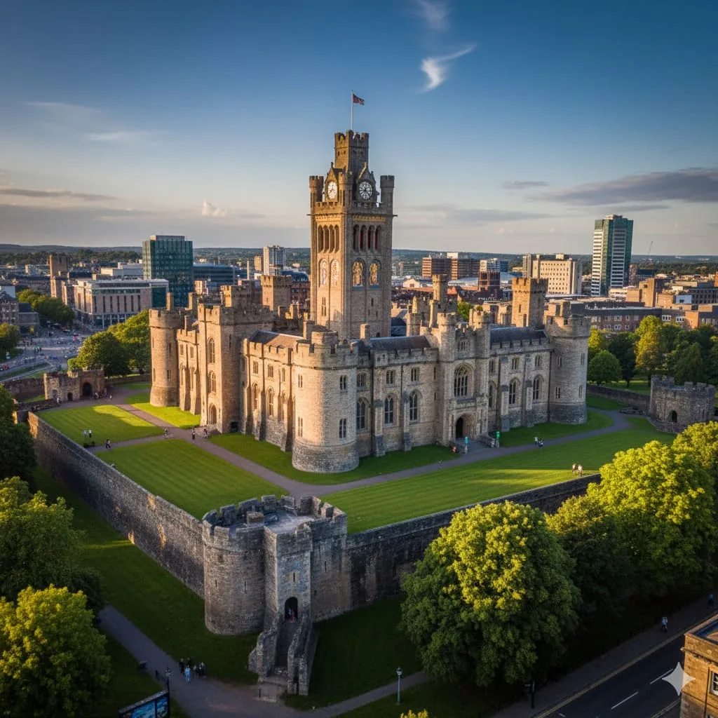 Cardiff's vibrant city center with Welsh culture, cafes and Millennium Stadium nearby