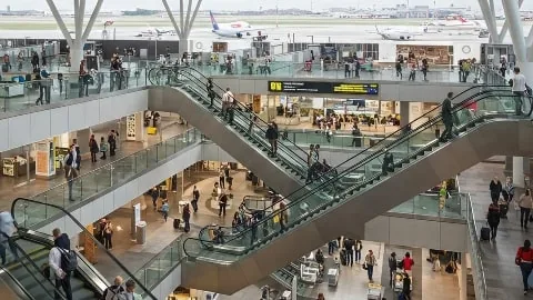 Gatwick Airport terminal with lounges cafes restaurants shops and ATMs