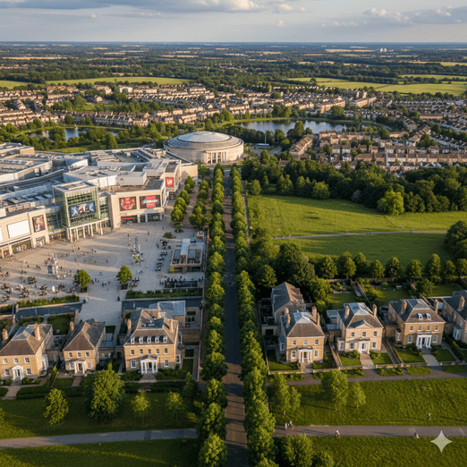 Milton Keynes town with stately homes countryside walks and shopping entertainment