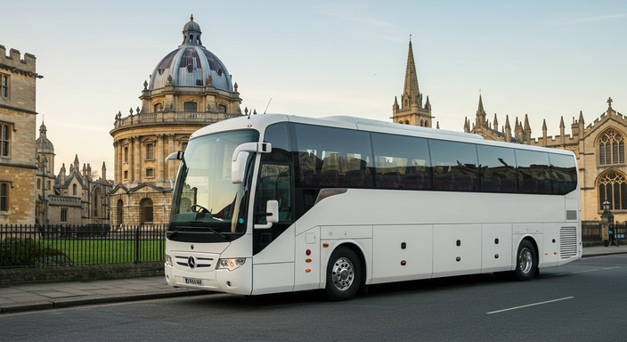 Comfortable coach bus traveling from Oxford city to Stansted Airport avoiding traffic