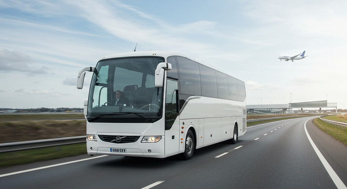 Luxury Airport Express coach on motorway to Stansted