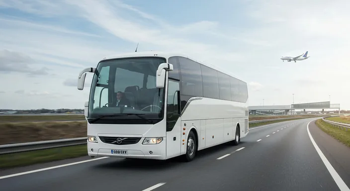 Luxury Airport Express coach on motorway to Stansted